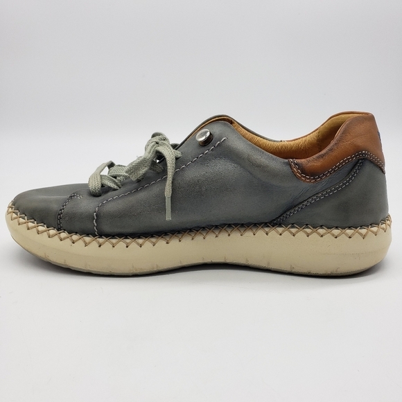 Pikolinos women US 39 gray leather upper tan accents leather lining laceup shoe - Picture 5 of 14